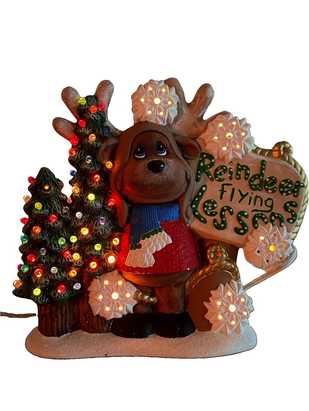 Christmas Ceramic Handmade Lamp Light Up Reindeer Christmas Tree Lamp Vintage